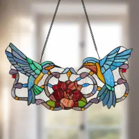 River Of Goods 845202010958 Stained Glass 12-inch Hummingbird Floral Multi-color