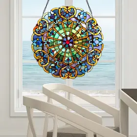 River Of Goods 845202027901 Stained Glass Webbed Heart 22 Inch Window Panel Blue M