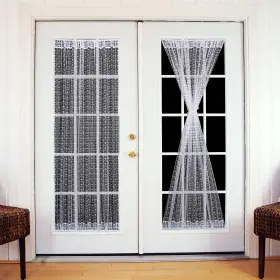 Rloncomix Menlian Sanyecao Bai 54x40 1 White Silver French Door Curtain Leaves Dots Knitted Semi-sheer Window Voile