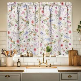 Rodvnyh Xp001 Floral Kitchen Curtains 24 Inch Length White Window Curtain Over Sink Spring