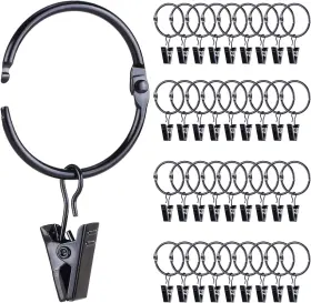 Roonoo 744759878496 36 Pack Openable Metal Curtain Rings With Clips 1.22 Inch Interior Diameter Fi