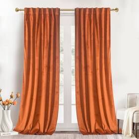 Roslynwood Dé Cor Luxury Soft Russet Orange Velvet Curtains 84 Inches Long Back Tab