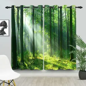 Ru-404 Ruelvth Forest Blackout Curtains Sunshine Green Tropical Jungle Window Curtain For L