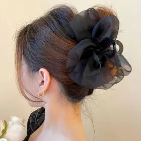 B0cbpl3y13-x-ggdddgf Ruiydz Black Mesh Tulle Bowknot Hair Claw Clips - Large Chiffon For Womens Th