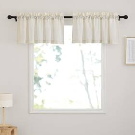 Ryb Home Crp38sd Cream Linen-like Valance Curtains - Short Boho Farmhouse Curtain Tie