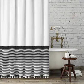 2023100912 Seasonwood Black And White Shower Curtain Striped With Tassels For Bathroom D