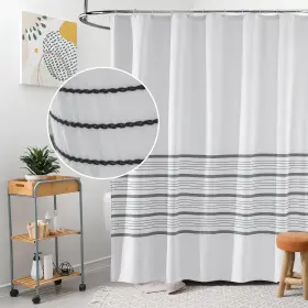 Sc-ditai-jiantiaowen-7272 Seasonwood Black And White Shower Curtain Woven Cotton Fabric Modern Farmhous