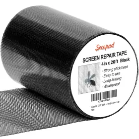 Sp-srk-4in Secopad 20ft-bk Black Window Screen Repair Tape 4 In X 20 Ft 240in Kit For Windows Or Door