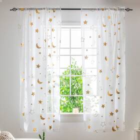 Seekright 616361211544 Gold Star Sheer Curtains 45 Inch Length For Boys Girls Nursery Bedroom - Cute