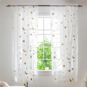 Seekright 616361211544 Gold Star Sheer Curtains 45 Inch Length For Boys Girls Nursery Bedroom - Cute