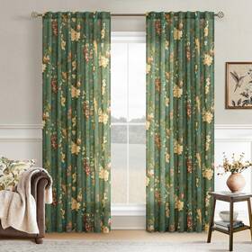 Seeluck Sl-dmmhnsy-gll5284 Spring Olive Green Floral Linen Curtains For Living Room 84 Inches Long 2 Pan