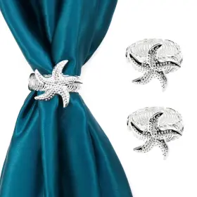 Lw3012 Semetall Metal Curtain Tiebacks 2pcs Starfish Silver Wall Mounted Drapery Holders