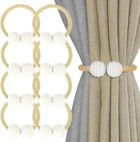 Senbaler 313094488426 8 Pack Magnetic Curtain Tie Backs With Pearls Modern Holdbacks Strap Dec