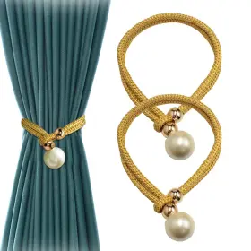 Senbos 782453810527 Curtain Tiebacks 2 Pack Adjustable Pull-out Rope With Large Imitation Pearl B