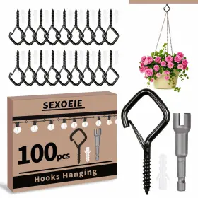 Sexoeie 635408067067 100 Pcs Black Eye Screw Hooks For Hanging Heavy Duty With Safety Buckle.metal