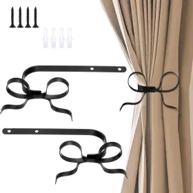 Ri-shimeyao-1734 Shimeyao 2 Pcs Metal Bow Curtain Holdbacks Decoration Black Holdback Hoo