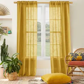 Ddye42842 Shineland Mustard Yellow Sheer Curtains 84 Inches Long For Spring Living Room