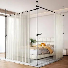 Hs-3-2-bl Sibrad Seamless Room Divider Curtain Rod - No Drilling Space Partition Adjustable Pr