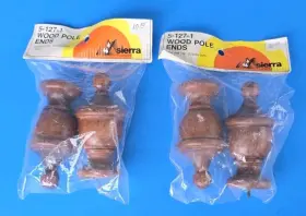 5-127-1 Sierra By Gould Nos 4 Brown Wood Curtain Pole Ends Finial 1-3/8 Inch 3.5cm Usa Mfg