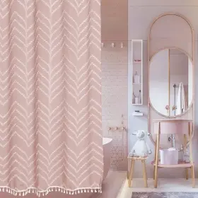 2022070602 Siiluminisoy Pink Boho Shower Curtain White Tassel Woven Fabric Cute Modern