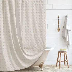 20221102 Siiluminisoy Boho Farmhouse Beige Shower Curtain 72 X Tufted Pleat Floral Puffs Textur