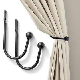 Sixzoonm H-bb-02 Black Curtain Holdbacks - 2 Pack Decorative Drapery Pull Back Hooks Curta Inch