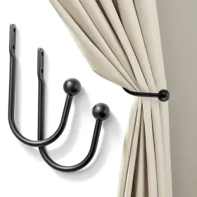 H-bb-02 Sixzoonm Black Curtain Holdbacks - 2 Pack Decorative Drapery Pull Back Hooks Curta Inch