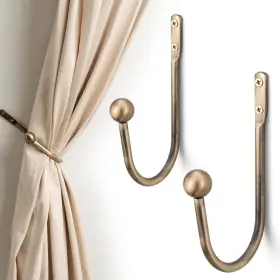 U-o-guto-02 Sixzoonm Brass Curtain Holdbacks - 2 Pack Metal Tiebacks Wall Mounted Decora