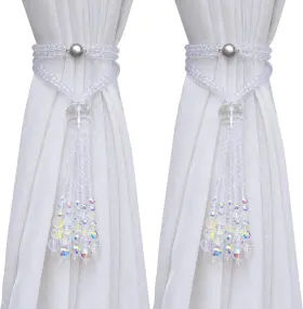 Skying 726084073432 Pedobo Magnetic Curtain Tiebacks 2 Pack Crystal Beaded Tassel Sheer/drapery Cur