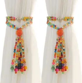 Hu-xi-89 Skying Pedobo Magnetic Curtain Tiebacks 2 Pack Colorful Agate Tassel Drapery