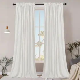 Smiletime 745028612179 White 84in Long Velvet Curtains With Rod Pocket Thermal Insulated S