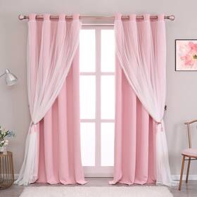 Sofjagetq Blksher-wgs-gm52108-pik01 Blackout Sheer Curtains Set - Double Layers Stylish Mix And Match Elegance Whit