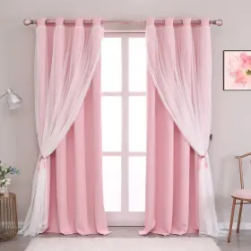 Blksher-wgs-gm52108-pik01 Sofjagetq Blackout Sheer Curtains Set - Double Layers Stylish Mix And Match Elegance Whit