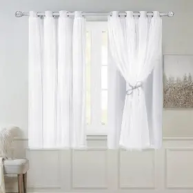 Blkshr-wgs-gm5254-whe Sofjagetq Greyish White Blackout Curtains Set - Double Layers Voile Sheer Light Block Inch