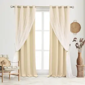 Blkshr-wgs-gm5263-whe Sofjagetq Beige Blackout Curtains 63 Inch Long Double Layers Light Blocking Crushed Vo