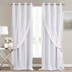 Blkshr-wgs-gm5296-whe Sofjagetq Greyish White Curtains Double Layered Solid Blackout And Sheer Window Treatme