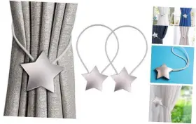 Sorfia 190431113520 Magnetic Curtain Tiebacks Clips Decorative Rope Holdbacks 2 Pack Star