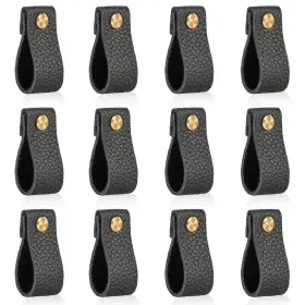 Spuspk 760627945046 Black Leather Dresser Pulls - Fashionable Gold Brass Replacement Knobs