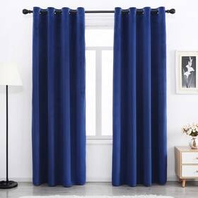 Spxtex Velvet-pompom-5296c09 Navy Blue Velvet Blackout Curtains 96 Inches Long Super Soft Cu