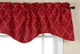 Fps-95534 Stylemaster Hudson Embroidered Lined Scalloped Valance With Cording Crimson