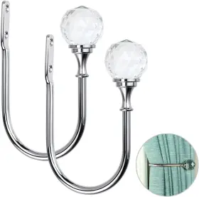Ulsmc00429 Sumnacon 2 Pcs Metal Curtain Holdbacks With Clear Crystal Ball Silver
