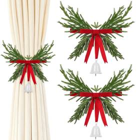Suncalla Lic-suncalla-4274 2 Pcs Christmas Wreath Curtain Tieback Buckle With Velvet Ribbon Bow And Bell