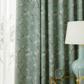 Suouo 793101417418 Green Curtains For Bedroom Patterned Vintage White Blossom Floral Room 84 Inc