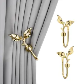Ab2025 Suq I Ome 1 Pair Of Leaf Shaped Curtain Holdbacks Metal Side Holders For Wall