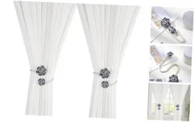 231222 Suqiome 2 Pieces Handmade Artificial Rose Flower Curtain Holdbacks Blue
