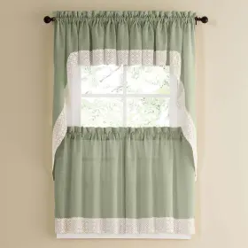 Sweet Home Collection 616348678223 Sage Country Style Curtain Parts With White Daisy Lace 24 Inch Tier Pair