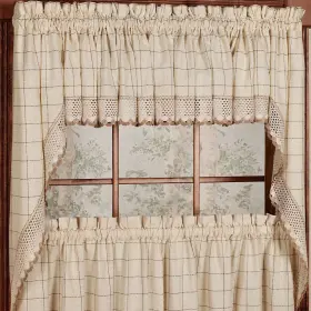 Sweet Home Collection 616348678339 Cotton Classic Toast Window Pane Pattern And Crotchet Trim Swag Pair 38 X