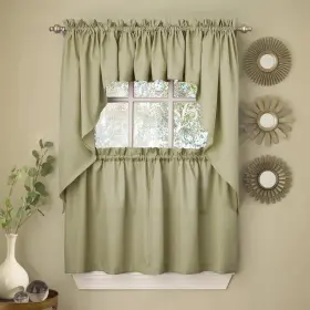 Sweet Home Collection 642049065697 Opaque Ribcord Kitchen Curtain Pieces - Tiers/ Valances/ Sage 24 Inch Tier Pair