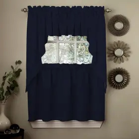 Sweet Home Collection 642049065758 Opaque Ribcord Kitchen Curtain Pieces - Tiers/ Valances/ Navy Valance