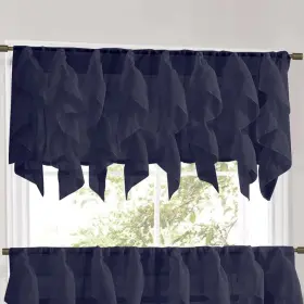 Sweet Home Collection 670221028949 Navy Vertical Ruffled Waterfall Valance